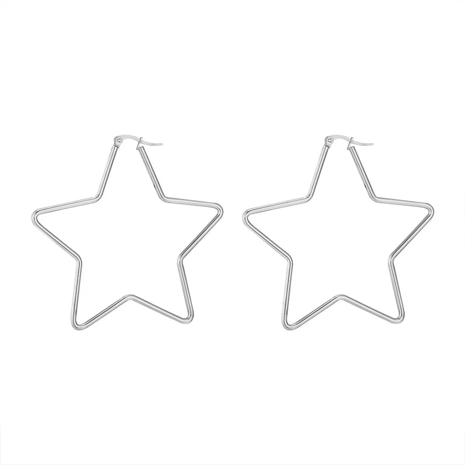 20mm 50mm 60mm 70mm Geometry Star Earrings For Women Stainless Steel Hoops Ear Nipple Piercing Ring Golden Steel Fashion Jewelry