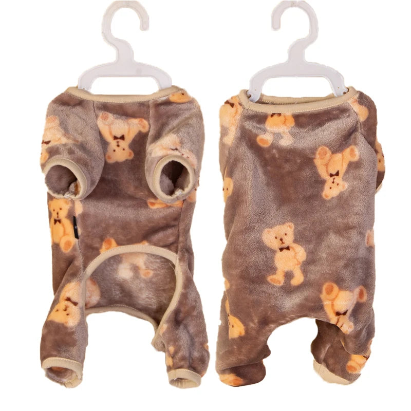 Cute Bear Pet Plush Pajamas Autumn Winter Dog Clothes for Small Medium Dogs Cats Warm Jumpsuit Bulldog Chihuahua Puppy Outfit