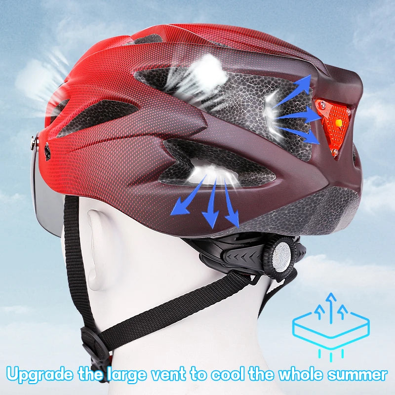 X-TIGER Adult Bike Helmet with LED Rear Light Dual Mode Goggle Cycling Helmet Fit 58-62cm Lightweight Breathable Bicycle Helmets