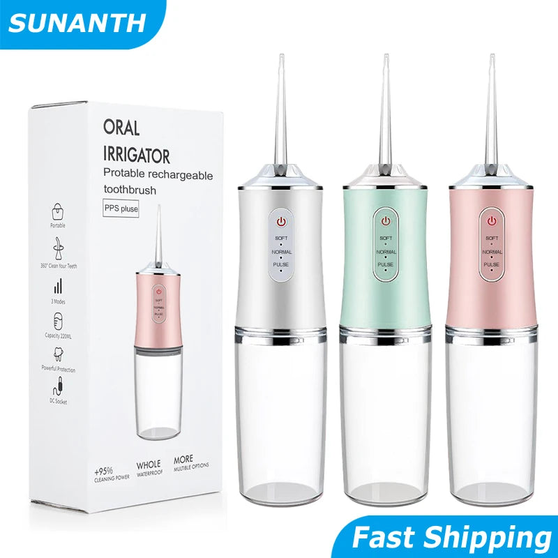 ﻿ Dental Floss Portable Cordless Oral Irrigator Cleaning 3 Modes Waterproof Rechargeable Dental Cleaner With 4 Nozzles Clean Gum