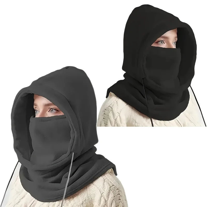 Unisex Winter Balaclava Knit Hood - Windproof  Mask with Drawstring, Motorcycle Riding Headgea Warm Knitted Cap Cold Weather