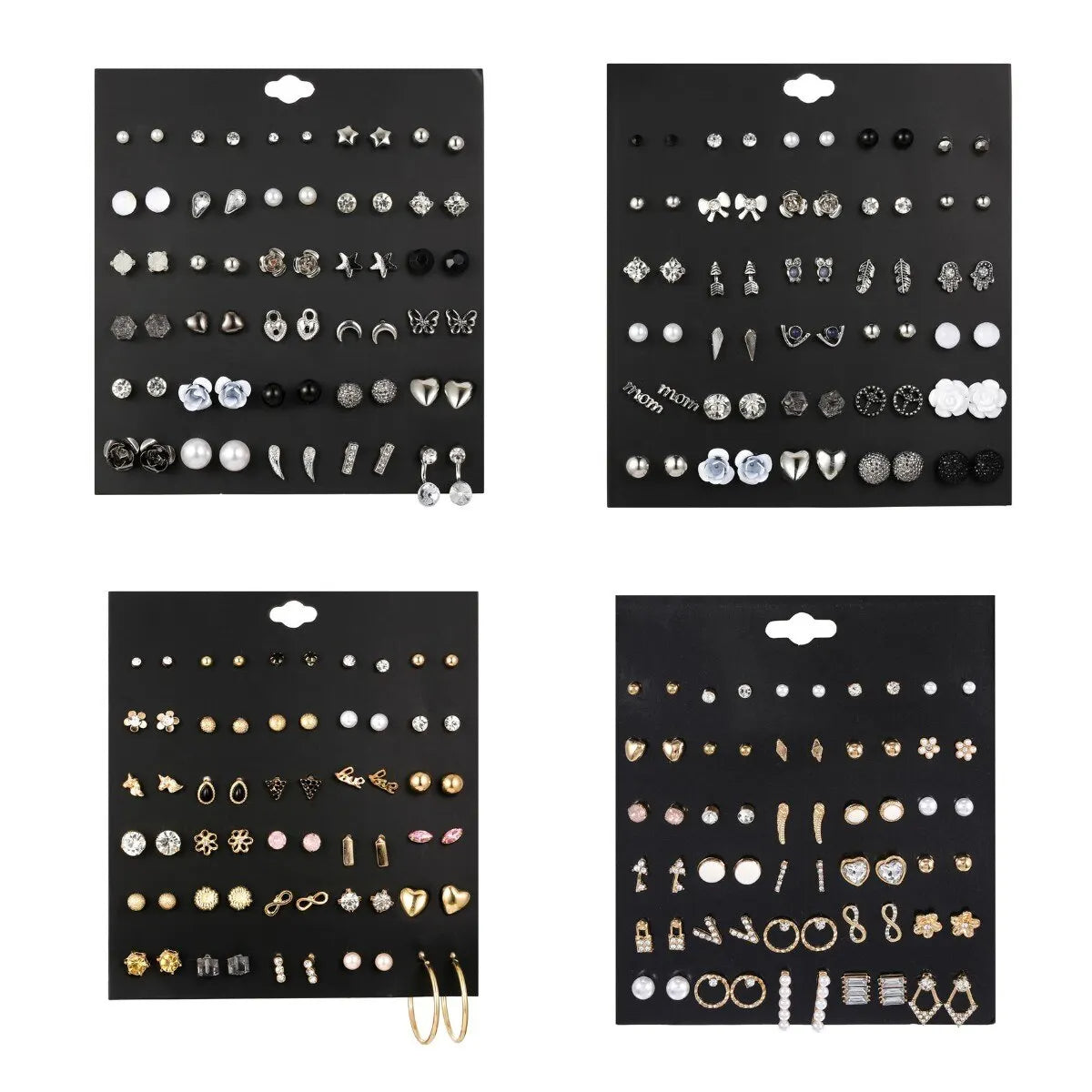 New Design 30Pairs/lot Mixed Crystal Small Stud Earrings Sets For Women Girl Heart Flowers Moon Ear Jewelry Accessories