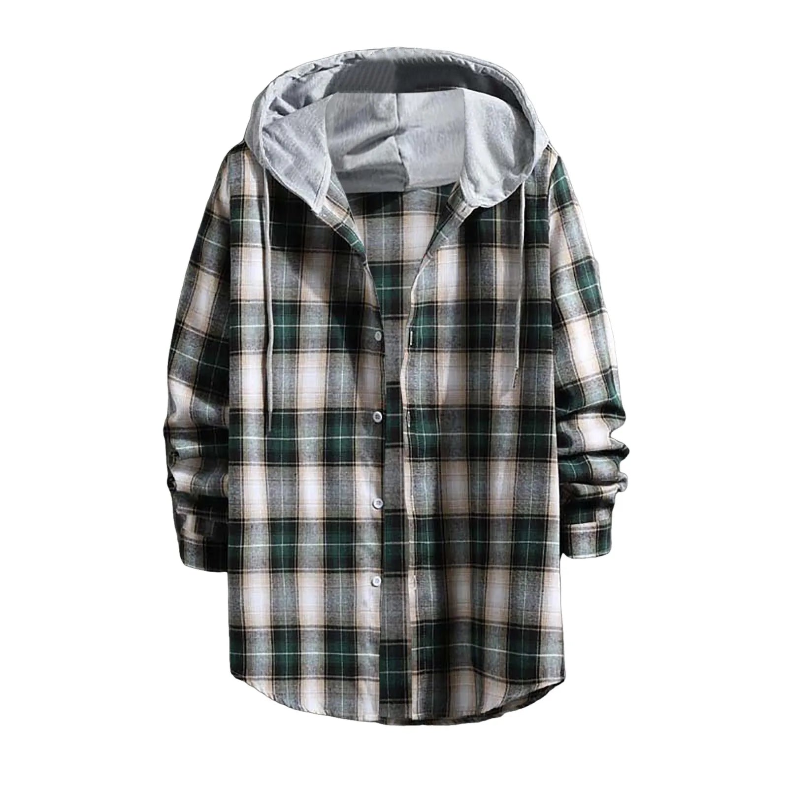 Men S Spring And Autumn Hooded Sweater Coat Fashion Casual Check Pocket Button Long Sleeve Shirt Plus Size Male Shirts