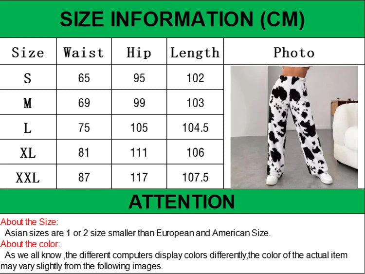 Milk Cow Printed Warm Women Plush Fur Elastic Pants High Waist Casual Loose Comfortable Pants Autumn Winter Female Vintage Pants