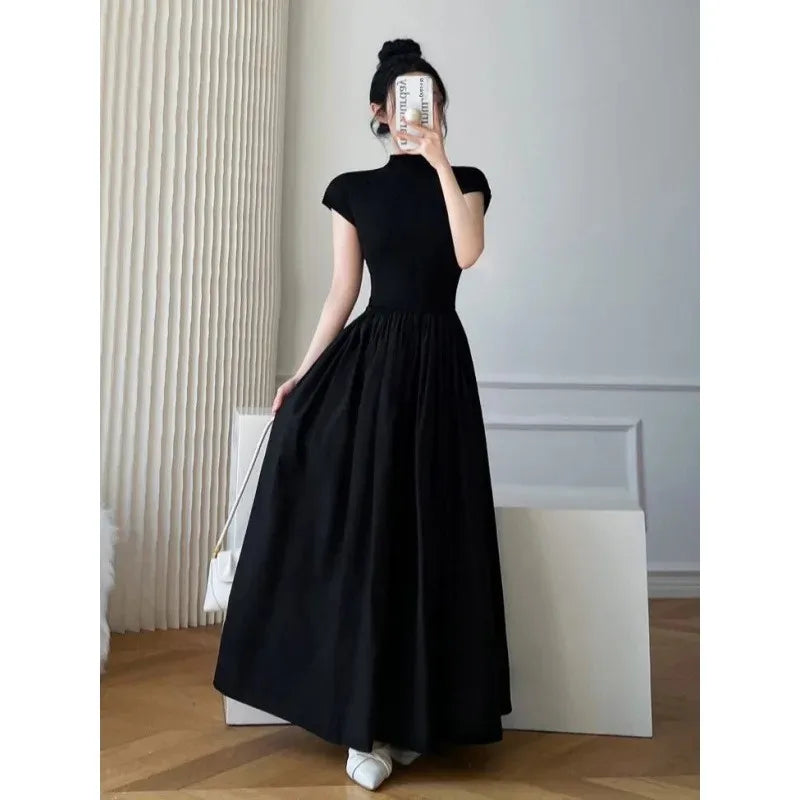 Black Dress Women's Summer New Niche Design Slimming Long Waist-Fitted French Style Dress Sensibility Fashion