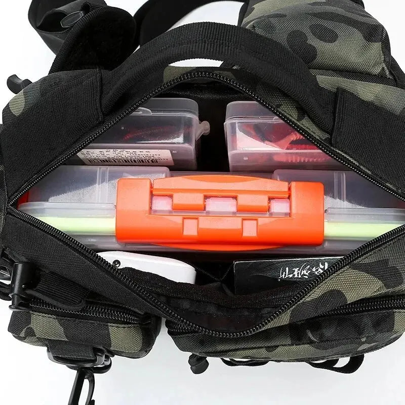 Fishing Tackle Backpack Lure Box Gear Storage Bag Fanny Pack for Men Fly Fishing Backpack with Rod Holder Sling Shoulder Bag