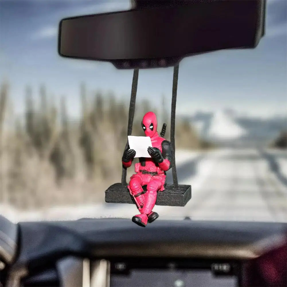 Deadpool Cartoon Car Rearview Mirror Pendant Read A Book SUCK IT Car Pendant Interior Accessories Anging Ornament Auto Styling