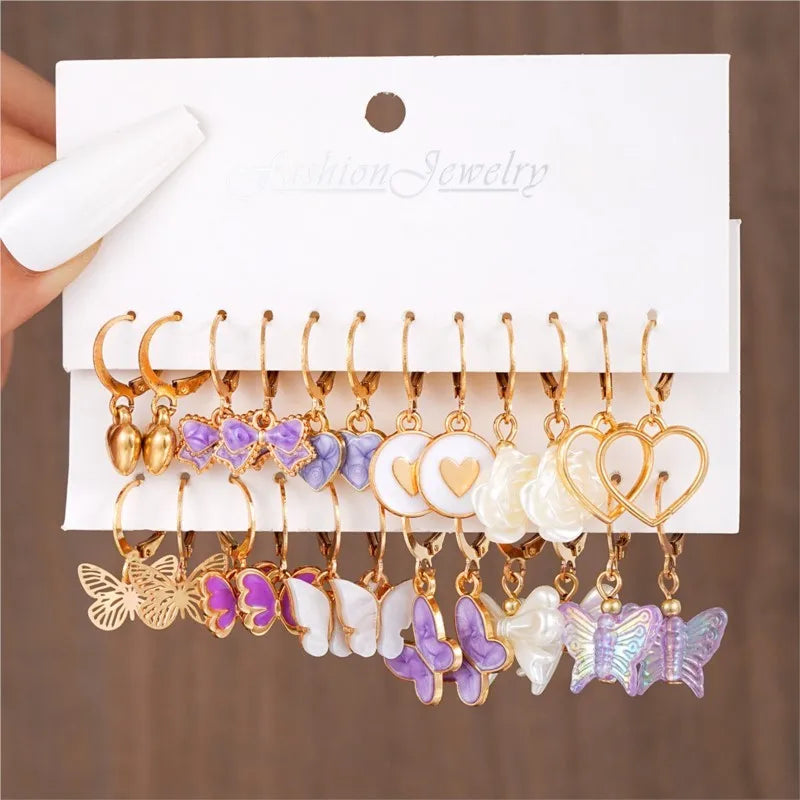 24pcs/set Butterfly Love Heart Hoop Earrings Sets for Women Exquisite Fashion Design Dangle Earrings Shared Jewelry Gifts