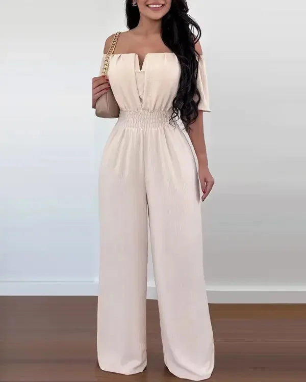 Summer Fashion Printed Wide Leg Jumpsuit Women Sexy Slash Neck Off-shoulder High Waist Jumpsuit Womem