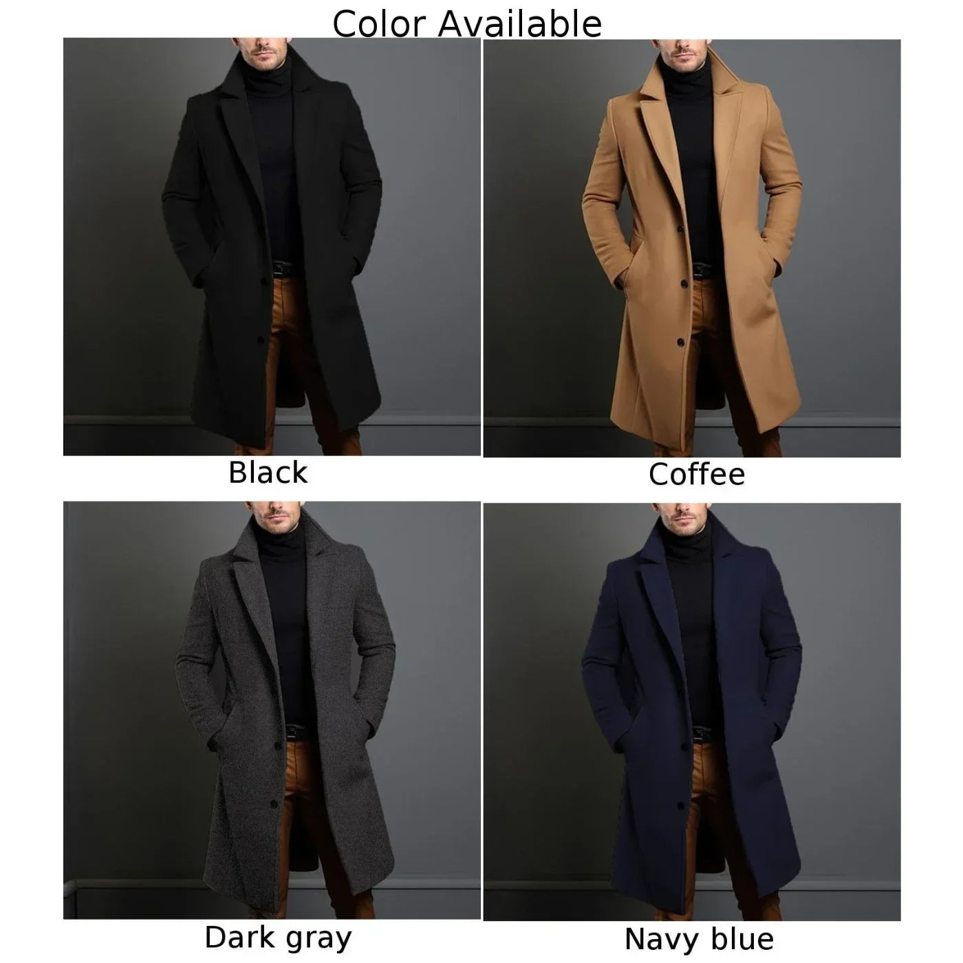 Warm And Comfortable Black Trench Coat For Mens Long Sleeve Single Breasted Overcoat Perfect For Fall And Winter