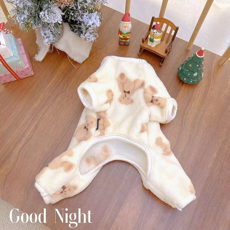 Cute Bear Pet Plush Pajamas Autumn Winter Dog Clothes for Small Medium Dogs Cats Warm Jumpsuit Bulldog Chihuahua Puppy Outfit