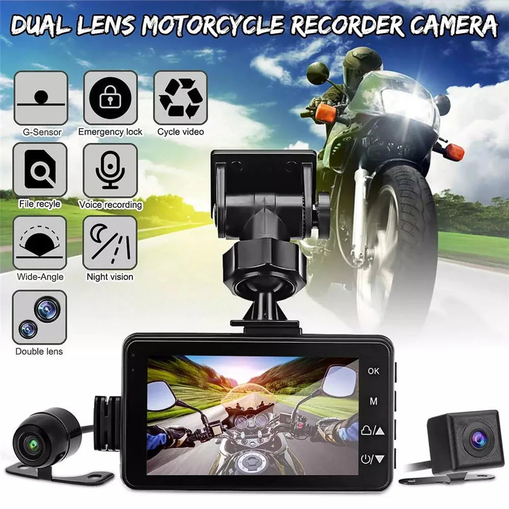 MT80 Motorcycle DVR Dual Video Front Rear With 3'' High Definition Screen Loop Recording Bike Cycle Driving Recorder Waterproof