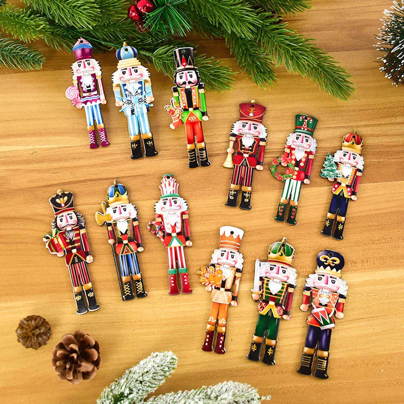 12Pcs Christmas Nutcracker Wooden Ornaments Nutcracker Soldier Wood Pendants Xmas Tree Hanging Decoration For Home 2025 New Year