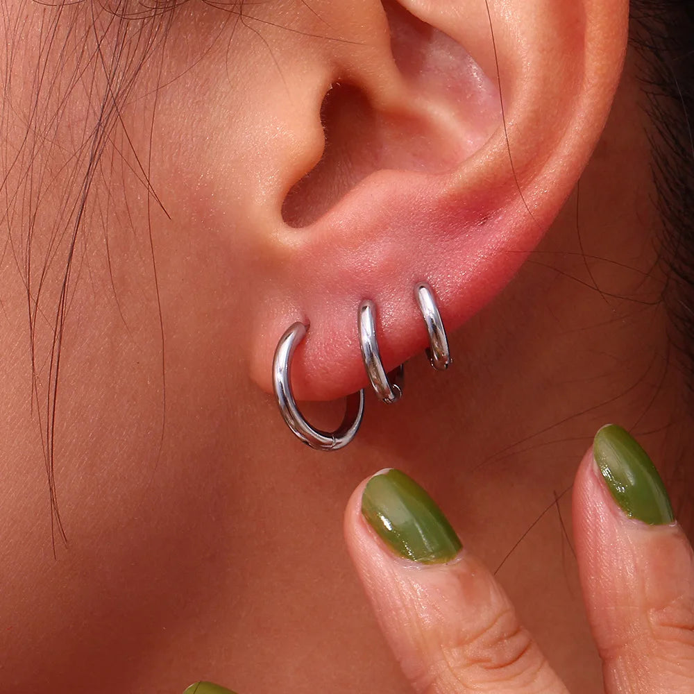 4 pair 8/10/12/14mm Stainless Steel Round Circle Hoop Earrings for Women Tiny Hoops Ear Piercing Loop Ring