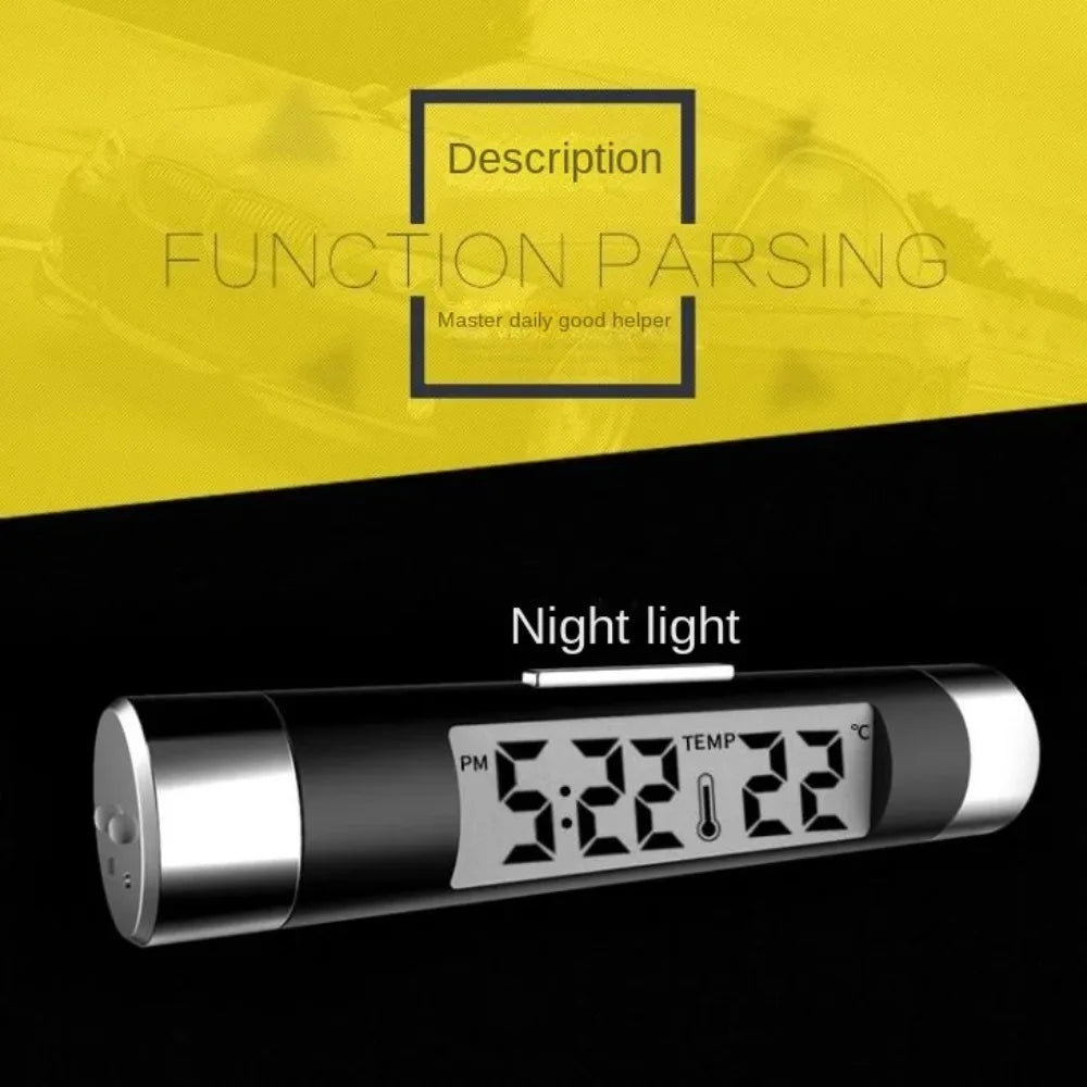 Car Air Outlet Thermometer Electronic Clock Time Led Digital Display Thermometer with Back Luminous Car Supplies Clock for Car