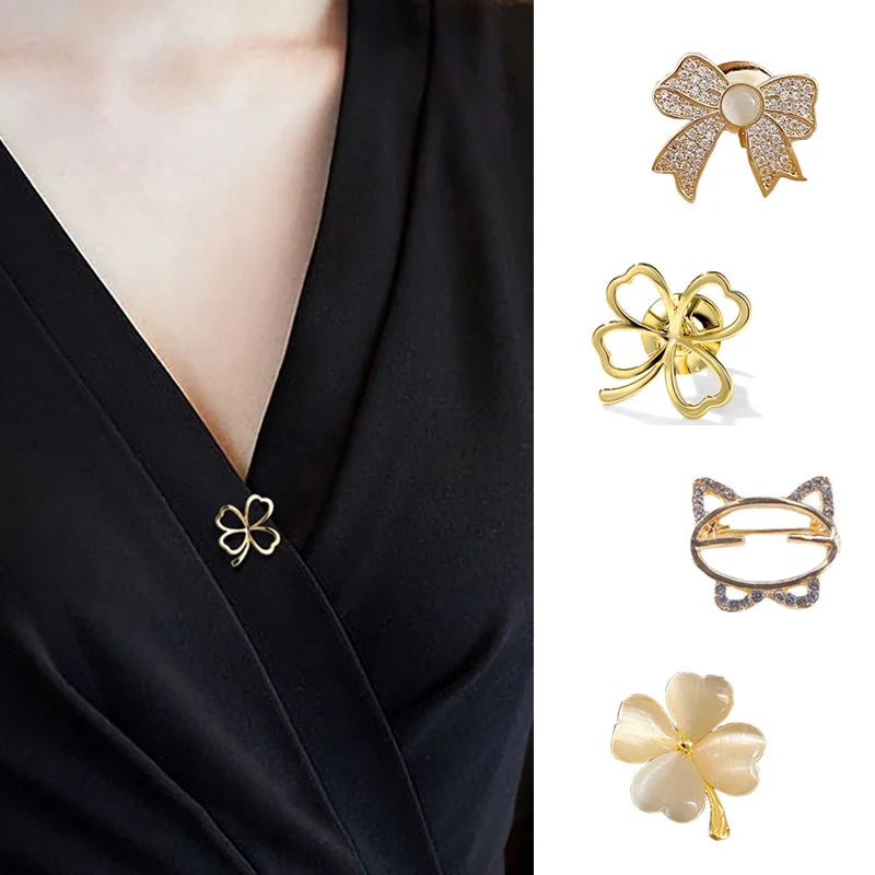 Fashion Brooch Set Flower Bow Brooches for Women Metal Anti-glare Lapel Pin Fixed Clothes Pins Sweater Coat Clothing Accessories