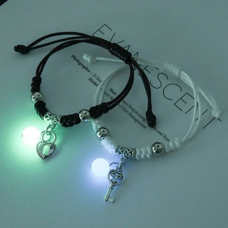 2PC/Set Fashion Luminous Moon Star Bracelet Couple Adjustable Rope Matching Friend Bracelets Love Gifts Jewelry