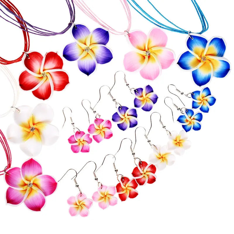 Polynesia Hawaiian Plumeria Dangle Earrings Handmade Soft Polymer Statement Drop Ear Rings Jewelry 2024 Flower Earring for Women