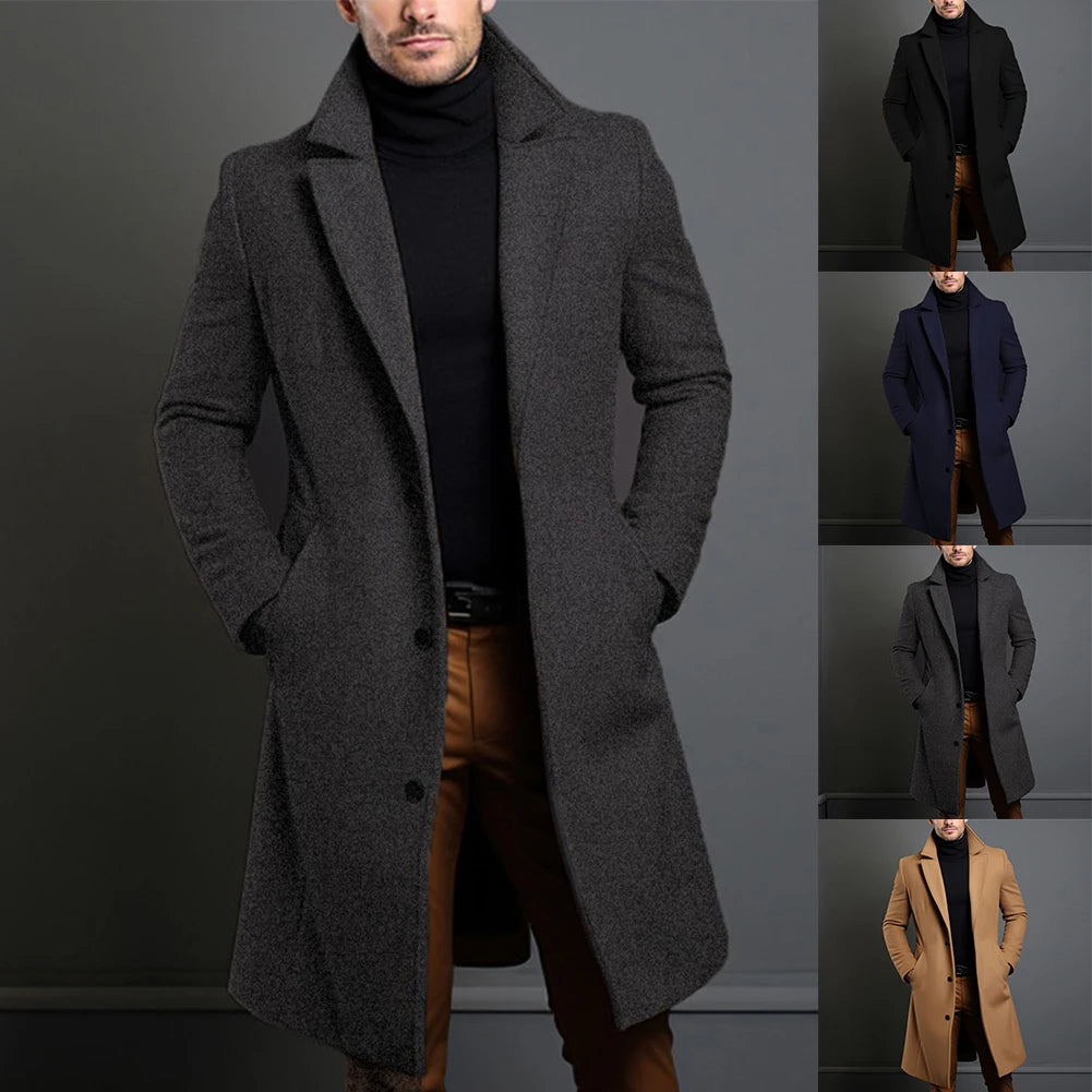 Warm And Comfortable Black Trench Coat For Mens Long Sleeve Single Breasted Overcoat Perfect For Fall And Winter