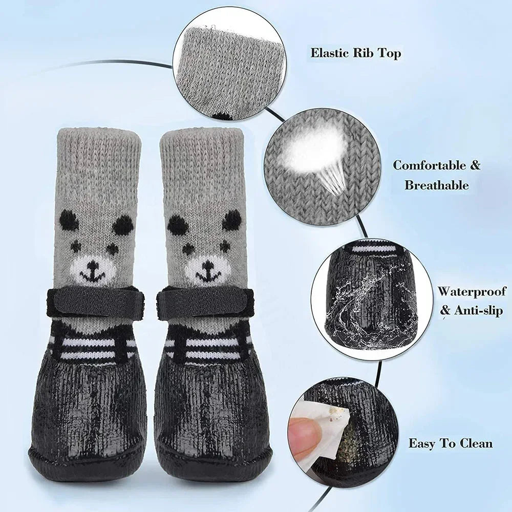 Anti-Slip Dog Socks Waterproof Shoes Socks for Dogs Socks Non-Slip Soles Adjustable Small Dog Paw Protector for Outdoor Indoor