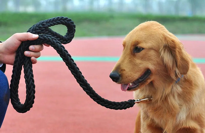 Large Dog Leash Traction Rope with Heavy Duty Buckle Hand-knitted Strong Durable Nylon Braided Leashes for Medium Big Dogs Bully