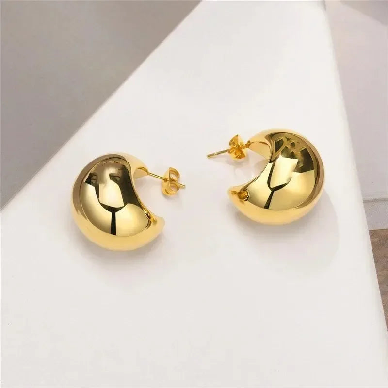 Vintage Chunky Dome Drop Earrings For Women Gold Plated Stainless Steel Thick Teardrop Earring Statement Wedding Jewelry Gifts