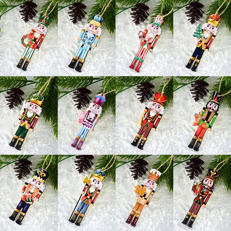 12Pcs Christmas Nutcracker Wooden Ornaments Nutcracker Soldier Wood Pendants Xmas Tree Hanging Decoration For Home 2025 New Year