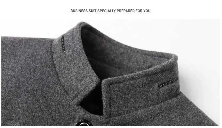 Men Fleece Woollen Blazers Jackets Cashmere Trench Coats Stand-up Collar Business Casual Suits Coats Male Winter Jackets Coats