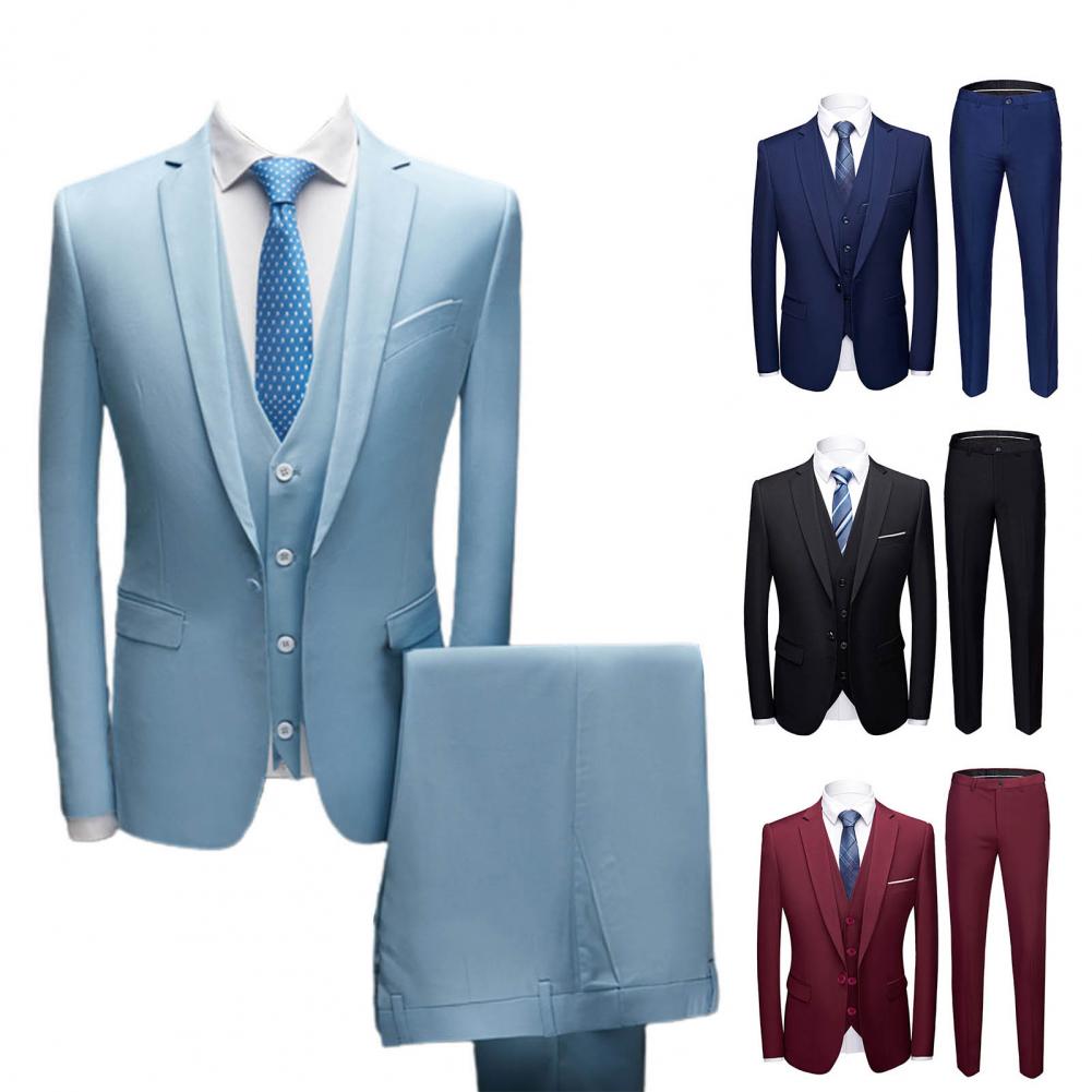 Men Suit Male Blazer Vest Pants Set Temperament Single Breasted Buttons Suit Top Pants Wedding Banquet Prom Formal Groom Suit