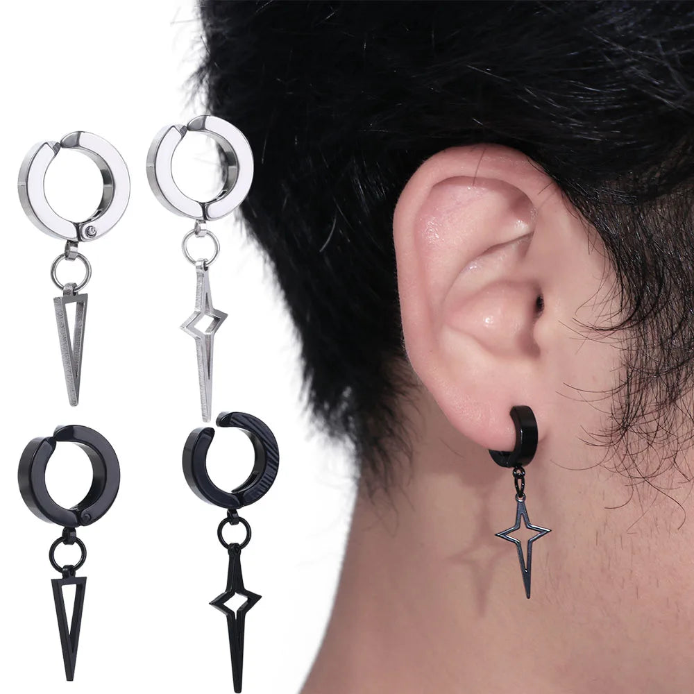 1 Pcs Geometric Triangle Cross Fake Piercing Ear Cuff Men Woman No Hole Stainless Steel Fashion Jewelry