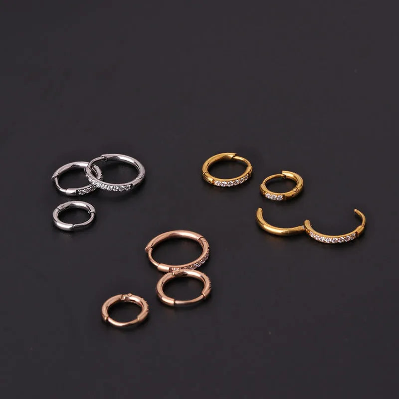 1 pair Stainless steel Small Hoops Ear Buckle Earrings for Women Crystal Cz Cartilage Helix Piercing Tragus Circle Jewelry