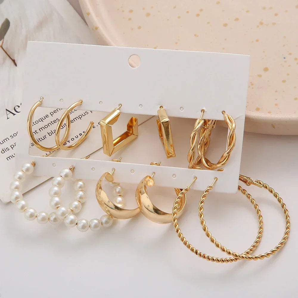 Bohemia Vintage Pearl Circle Hoop Earring Set for Women Free Shipping Heart Butterfly Drop Earring Zircon Ear Studs Jewelry