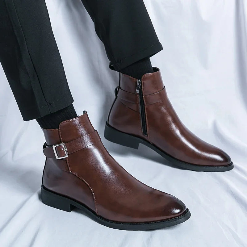 Luxury brand leather shoes men's boots formal leather oxford shoes dress boots chelsea business ankle boots men 38-47