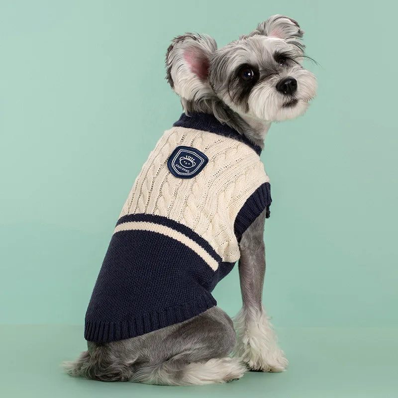 Dog Cat Sweater College Style Winter Pet Clothes for Small Medium Dogs Puppy Knitted Vest Bulldog Teddy Chihuahua Warm Sweater