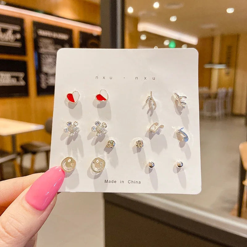 2024 Korean Fashion Exquisite Af Aweek Earrings Set 7 Pairs of Simple and Sweet  Earrings Set Combination of Week Jewelry Gifts