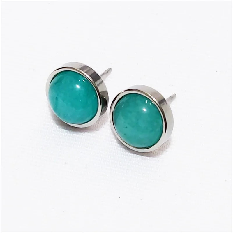 Natural Stone Earrings Healing Crystal Quartzs 10mm Round Beads Steel Stud Fashion Ear Jewelry for Women Girl Wholesale