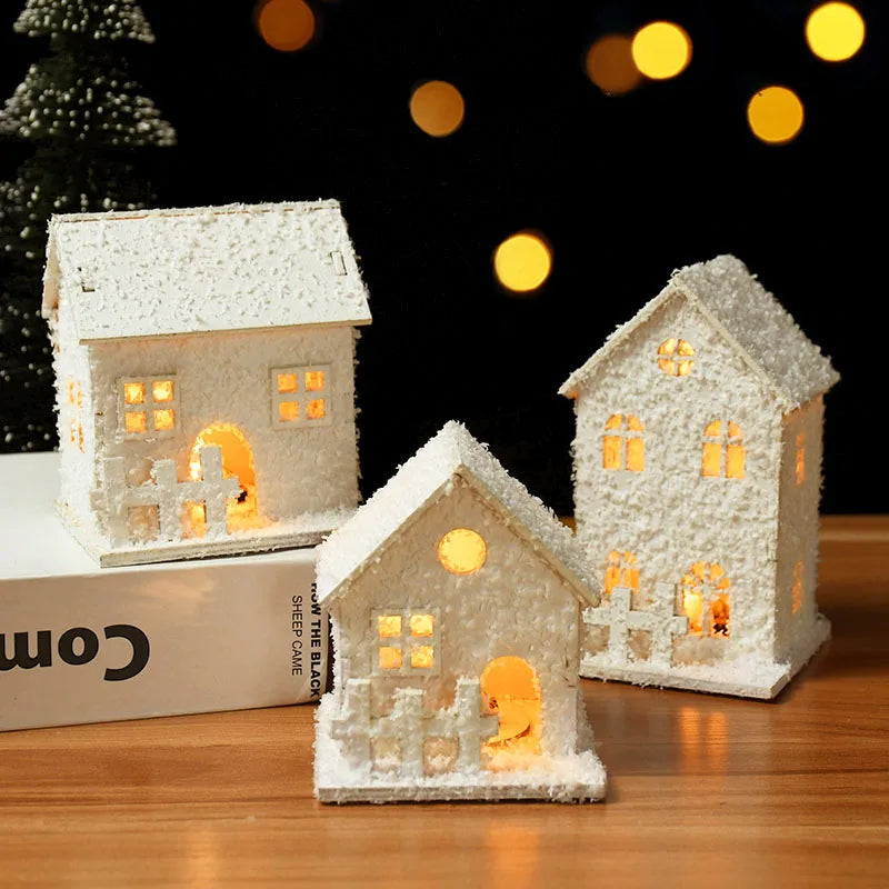 2024 Christmas Led Light Wooden House with Snowflake Luminous Cabin Christmas Decorations For Home Xmas Ornament New Year Gifts