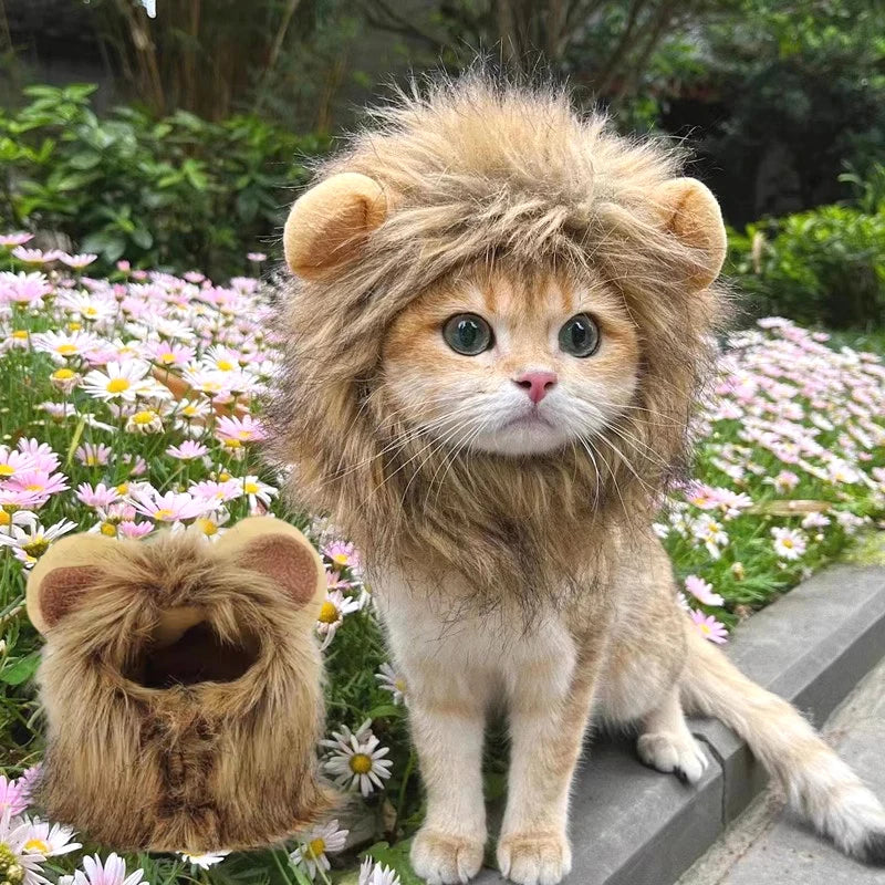 Cat Costume Cute Lion Mane Cat Wig Hat Cosplay Clothes Cap Dress Up Puppy Kitten Halloween Christmas Party Decoration Supplies