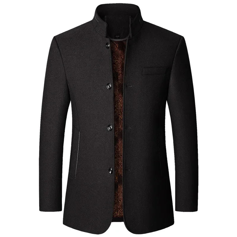 Men Fleece Woollen Blazers Jackets Cashmere Trench Coats Stand-up Collar Business Casual Suits Coats Male Winter Jackets Coats