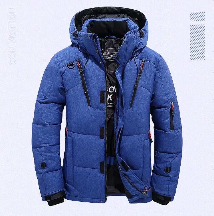 Winter Down Jacket Men White Duck Coat Windproof Warm Travel Camping Overcoat New in Thicken Solid Color Hooded Male Clothing