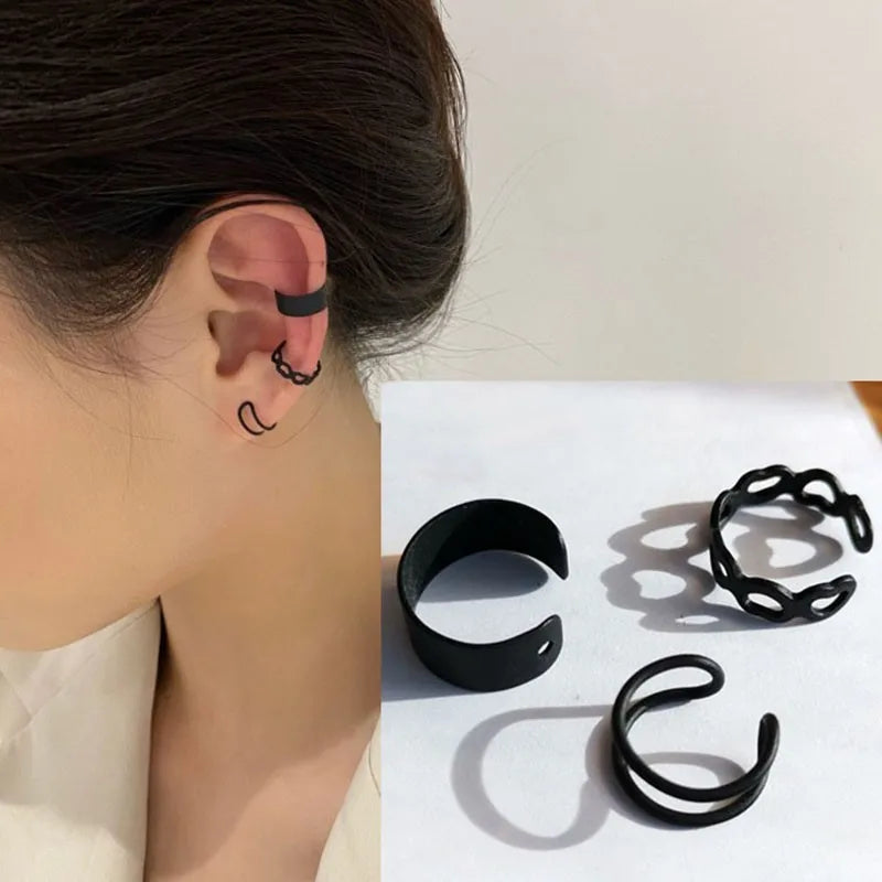 3-pcs Set Korean Punk Ear Clip Earrings For Women Jewelry 2023 Trending Without Hole Fake Piercing Earrings Clips Ear Cuffs JN9