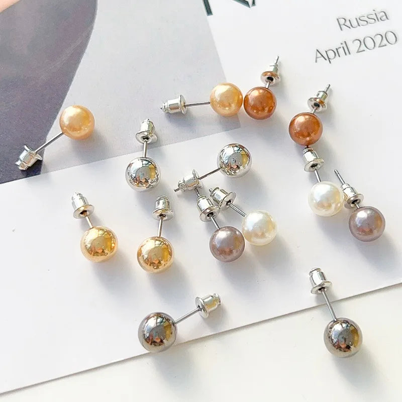 Korean Small Pearl Earrings Set Luxury Ear Studs Simply Fashion Wedding Jewelry Sweet Girls Ear Accessory Women Daily Earrings