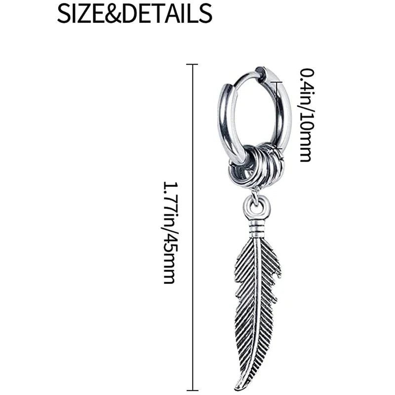 2pc korean Fashion Cross feather Stud Earrings Punk Rock Style For Women men High Quality Stainless steel Hiphop Ear Jewelry