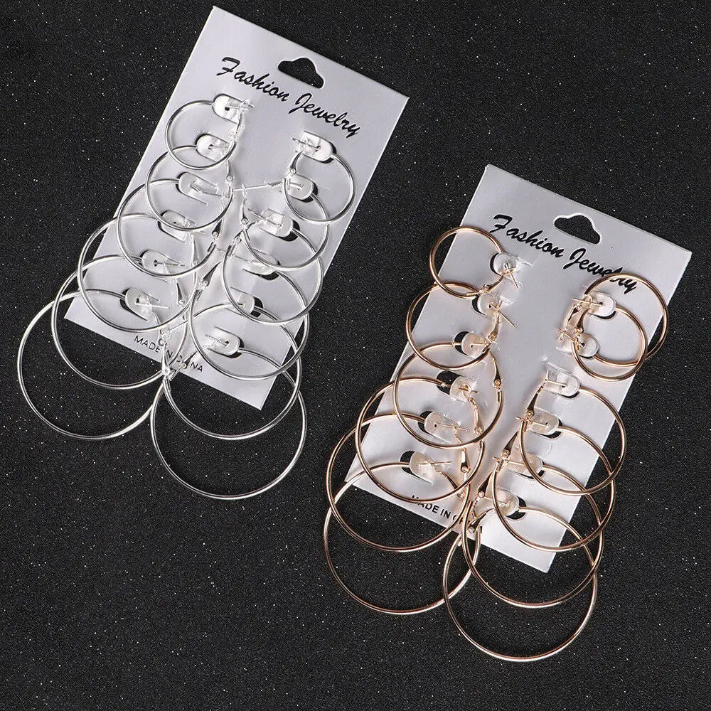 12Pairs/6Pairs/1Pair Simple Punk Hoop Earrings Set Big Circle  Jewelry for Women Girls Ear Hoops Earring Round Oversized