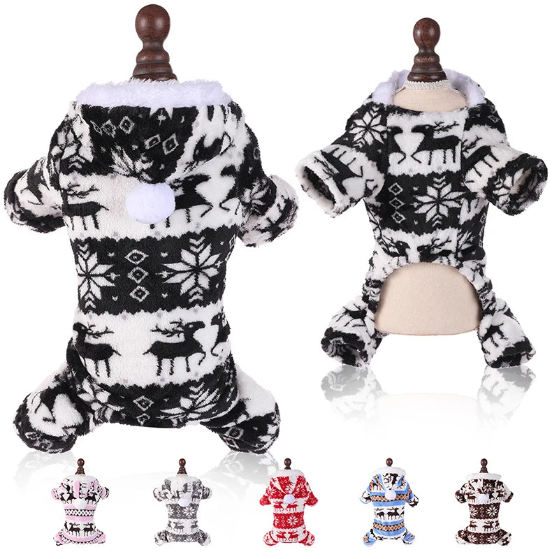 Dog Christmas Warm Jumpsuits Winter Fleece Pet Overalls for Small Medium Dogs Cats Clothes Puppy Pajamas Christmas Teddy Outfit