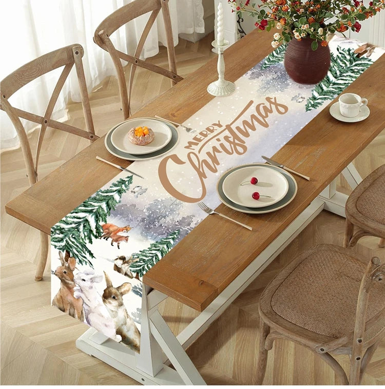 2024 Christmas Table Runners Merry Christmas Decoration for Home Tablecloth Table Cover Xmas Gifts Navidad Noel New Year 2025