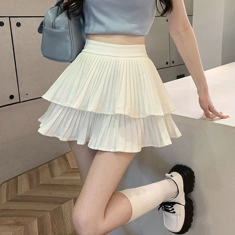 Mini Skirt Cute Sexy Balletcore Elastic High Waist Ball Gown Ruffle Patchwork Lolita Skirt Short Korean Sweet Y2K Women Clothing