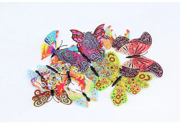 12pcs 3D Double Layer Butterflies Wall Stickers Living Room Decor Wedding Kids Room Decoration DIY Wall Art Magnet Stickers