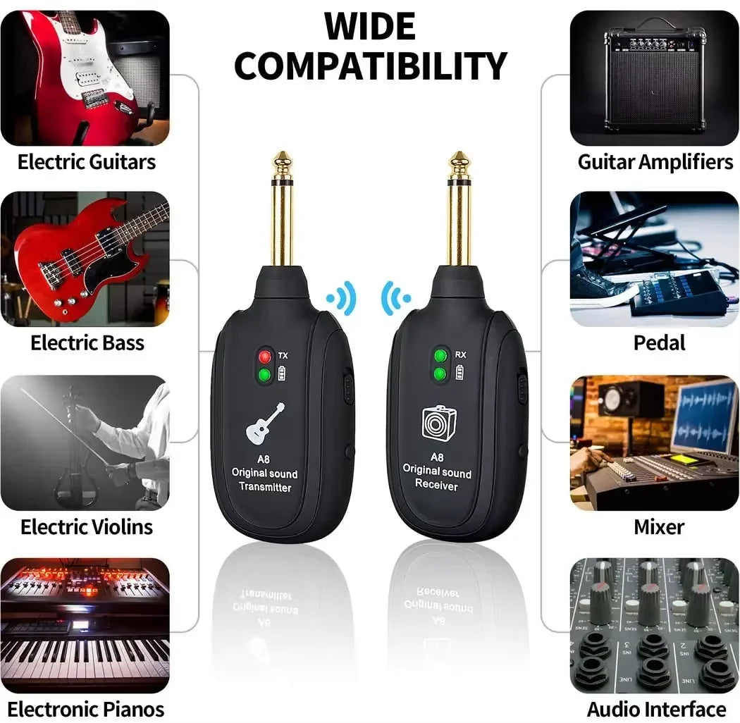 Wireless Guitar System Built in 4 channels Wireless Guitar TransmitterReceiver for Electric Guitar Bass Violin