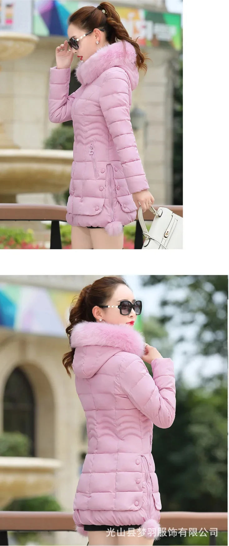 2024 Winter Women Jacket Parkas Big Fur Collar Hooded Thick Warm Down Cotton Coat Female Casual Fashion Female Outerwear R006